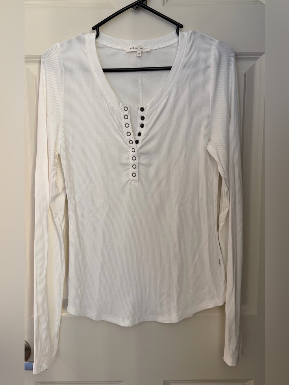 Bohme Essentials Ribbed Henley Tee in White, Medium